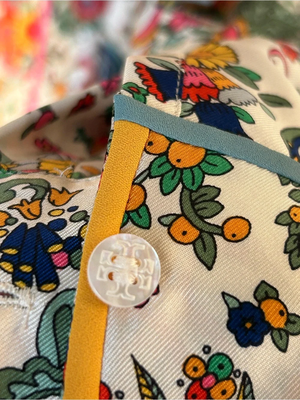 NWOT Tory Burch Silk Promised Land Floral Birds Contrast Dress Size 6